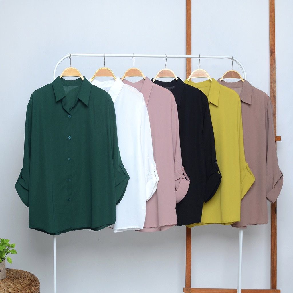 Kemeja Oversize Xxl Baju Pakaian Atasan Blouse Wanita Perempuan Cewek Dewasa Remaja Katun Polos Ukur