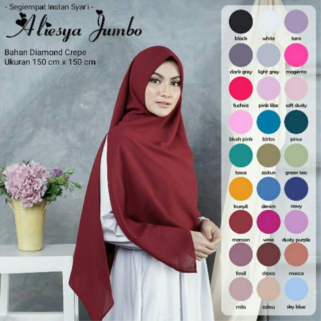 TERLARISS!!! HIJAB SEGIEMPAT INSTAN SYAR'I POLOS LANGSUNG PAKAI - BAHAN DIAMOND CREPE PREMIUM