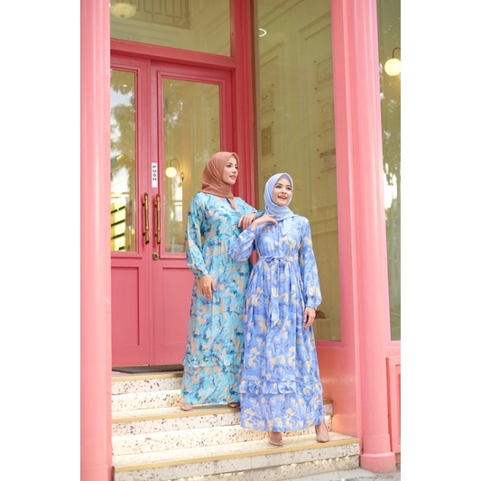 Ounadoutfit LISA dress wanita muslim cantik busui / dress rayon motif / homedress busui motif / dress muslim wanita / dress tosca