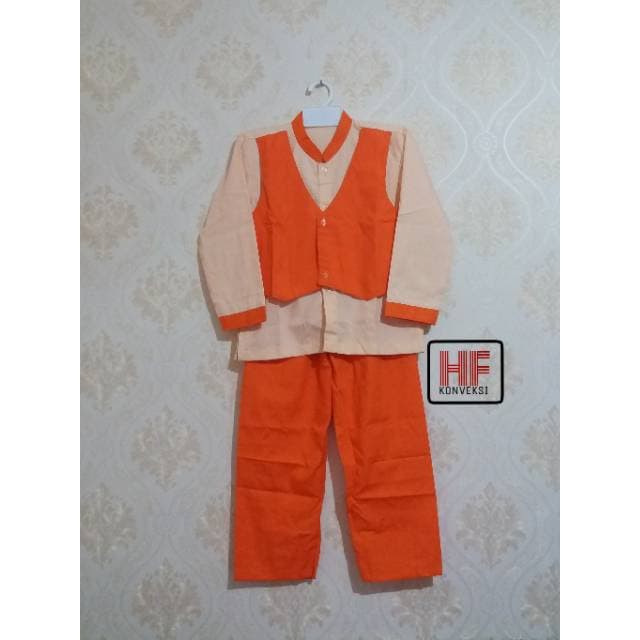 Baju Muslim Anak/Seragam Muslim Anak TK / PAUD Oren Model Rompi