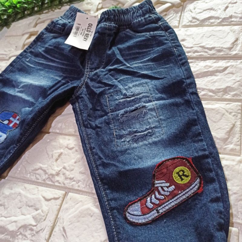 CELANA JEANS RIPED BORDIR SEPATU STIK BALIK 1-6 TAHUN