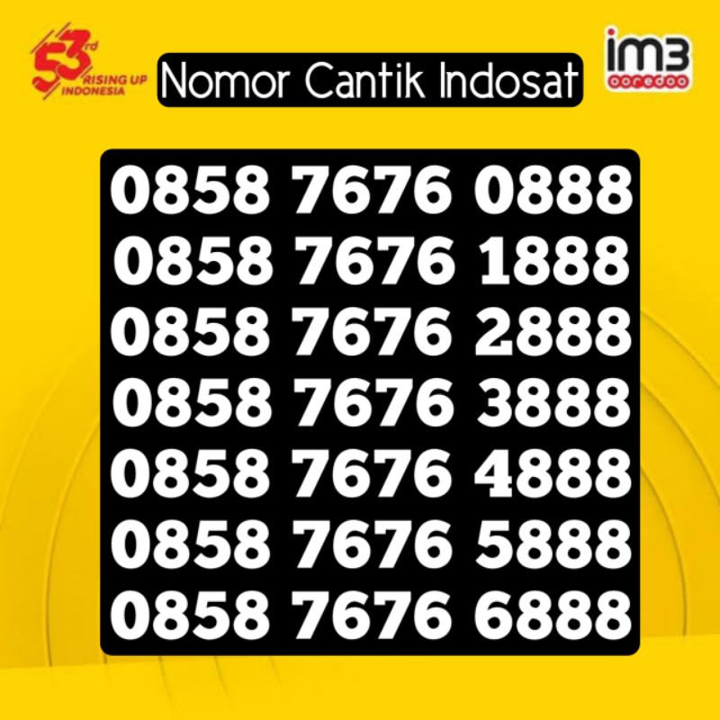Nomor Cantik Indosat Im3 Mentari Hoki Ekor Triple 888 Super Tengah ABAB 7676