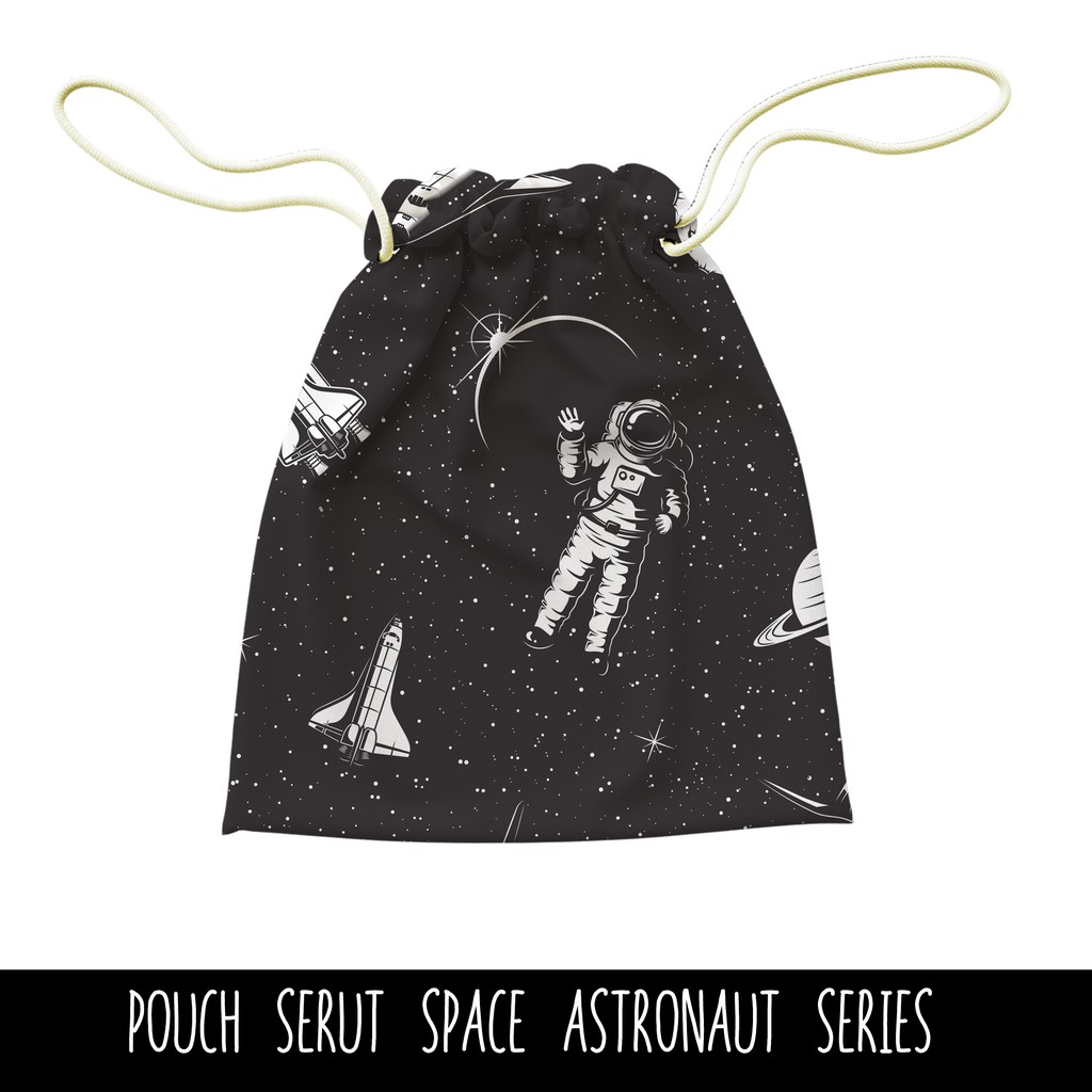 Full Print Pouch Serut Space Astronaut Pattern Bisa Request Tulisan