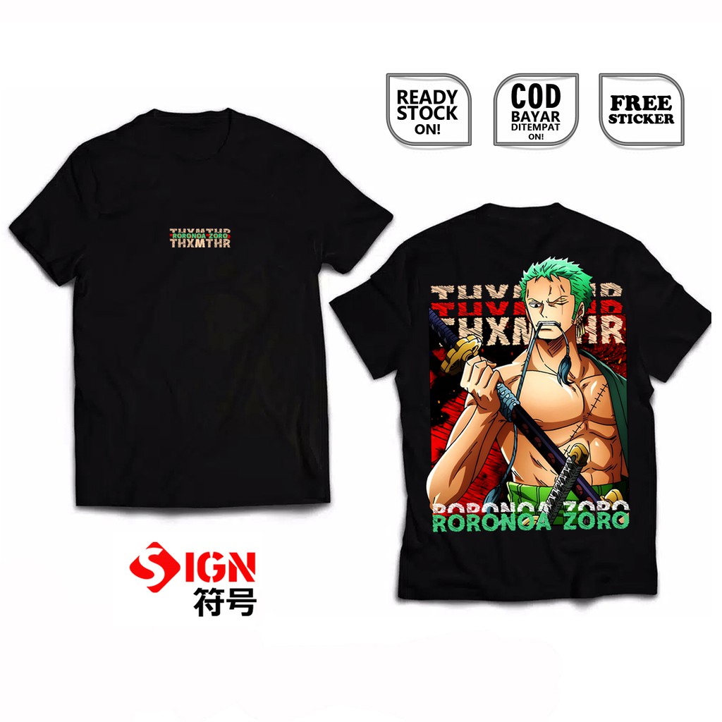 KAOS RORONOA ZORO ONE PIECE PIRATE HUNTER BAJAK LAUT TOPI JERAMI PENDEKAR PEDANG LUFFY SANJI NAMI SC