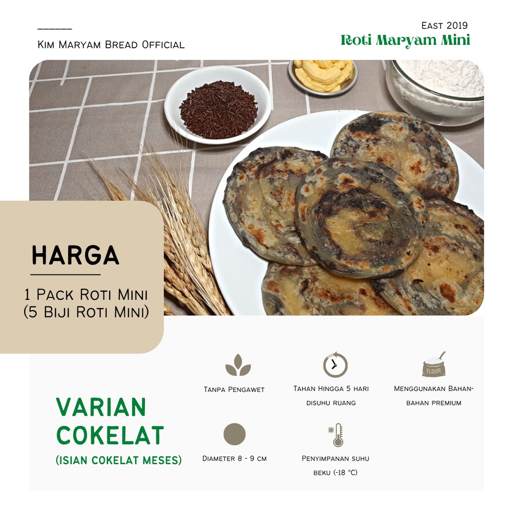 

Roti Maryam/Canai/Cane/Konde Kim Mini Cokelat 1 Pack isi 5 Pcs