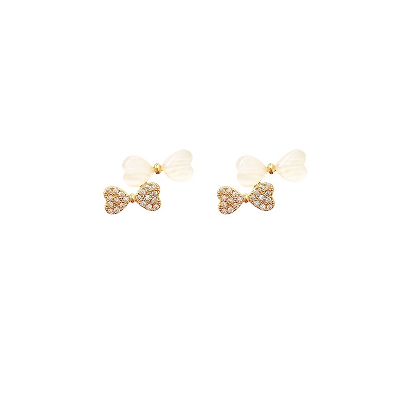 Anting Tusuk Asimetris Model Pita Bahan Sterling silver 925 Hias Opal Mewah Untuk Wanita