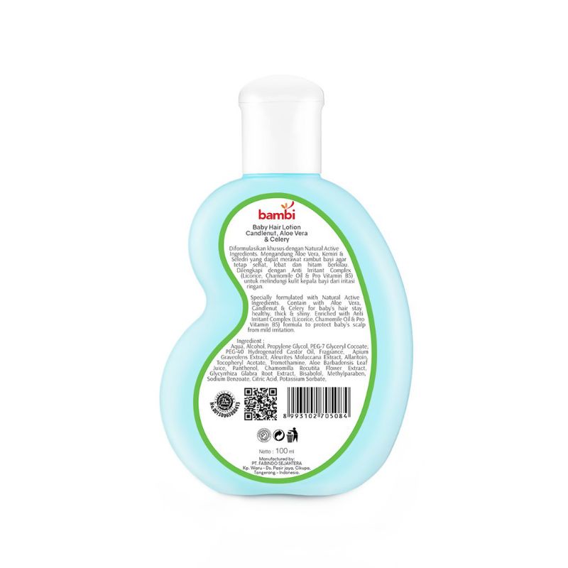 Bambi baby hair lotion with aloe vera candlenut &amp; celery 100ml - minyak rambut bayi