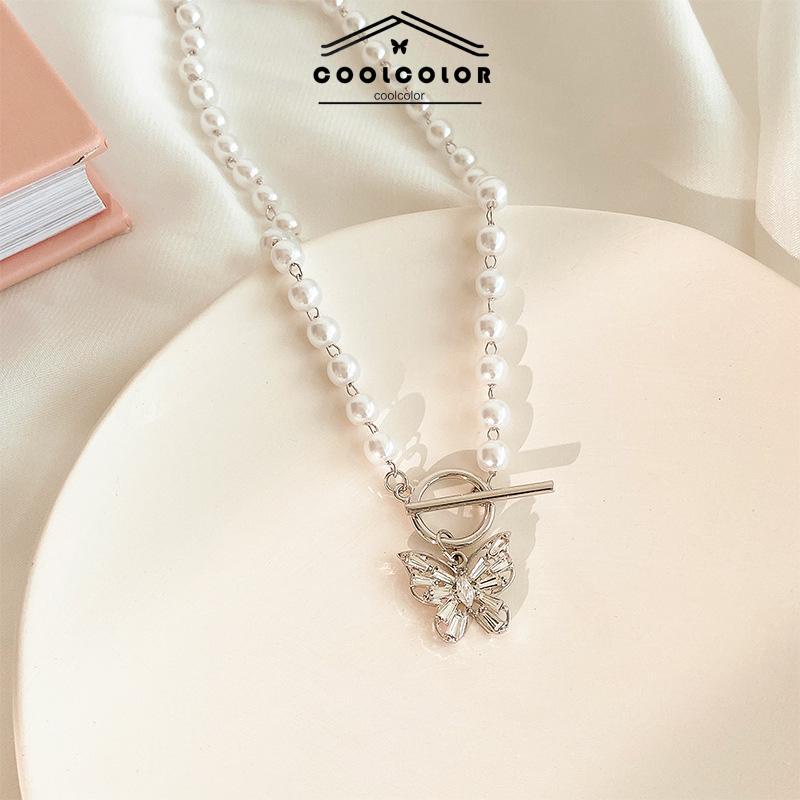 COD Kalung choker kupu-kupu mutiara yang cocok untuk semua temperamen peri- cl