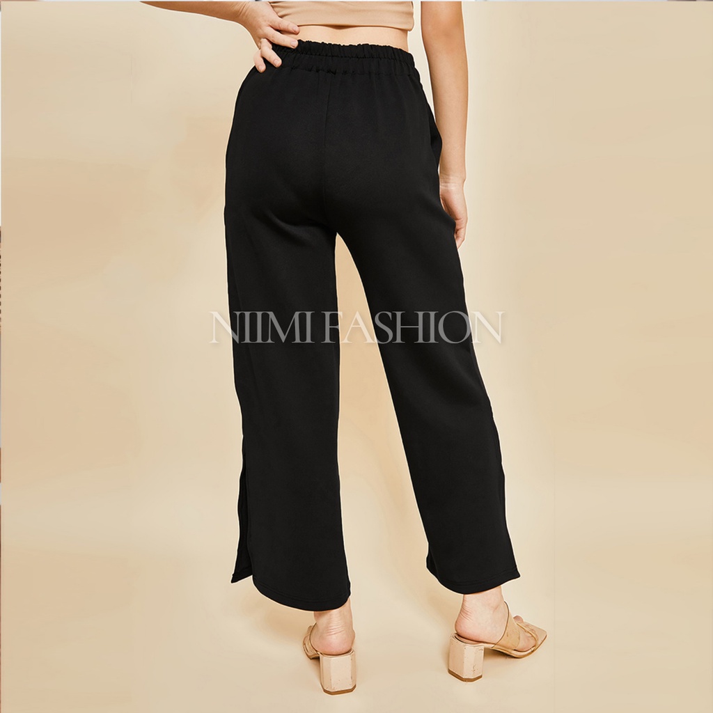 NIMI - Yuna Cullotes Slit Celana Kulot Scuba Panjang High Waist Wanita