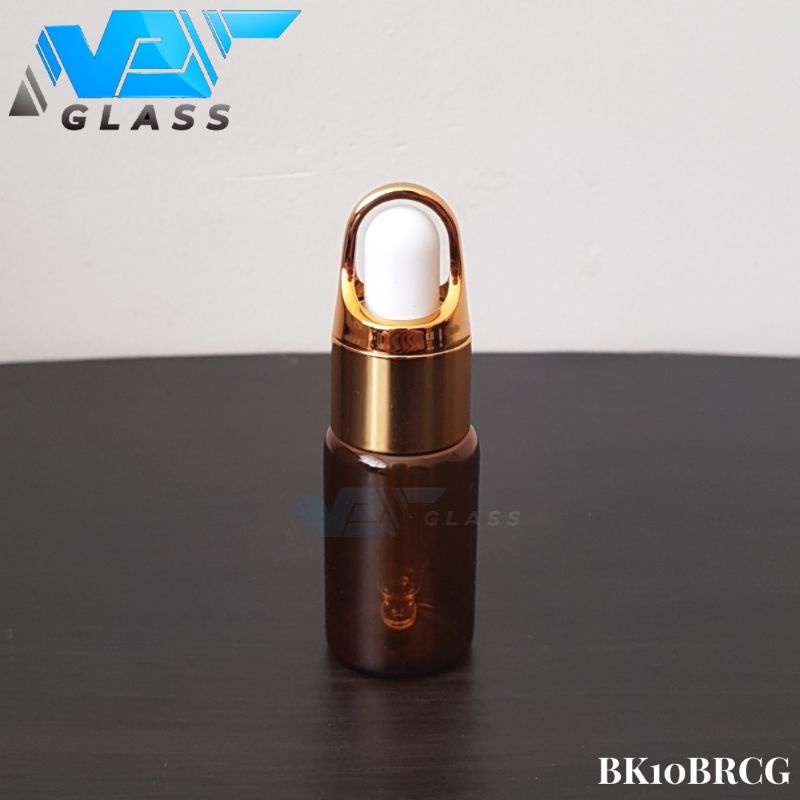 botol kaca pipet 10ml coklat amber ring gold / botol serum 10ml amber