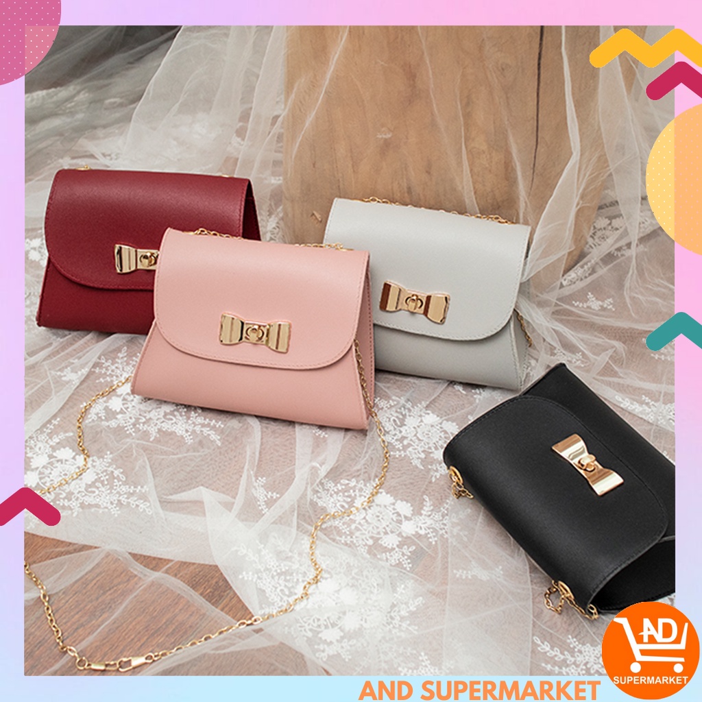 AND COD T115 Tas Selempang Wanita Tas Wanita Tas Import Sling Bag Wanita Kulit PU Pita Tali Rantai COD