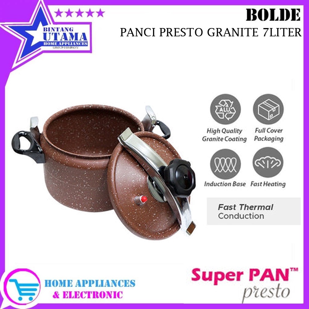 (COD) PANCI PRESTO BOLDE 7 LITER GRANITE / BOLDe Presto COOKER 7L Granite SERIES  (DIJAMIN ORIGINAL)