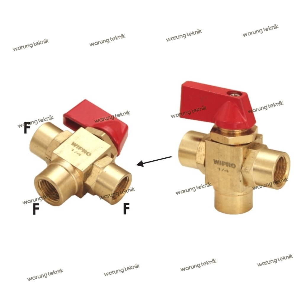 WIPRO WN5315 MINI THREE 3 WAY BALL VALVE FFF 1/4&quot; (DERAT DALAM) FULL BRASS KUNINGAN