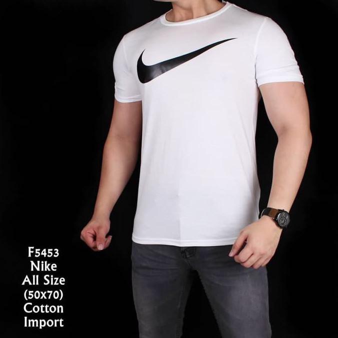 Super Sale F 5453 Baju Kaos Pria Cotton Import putih Logo Nike Murah Banget