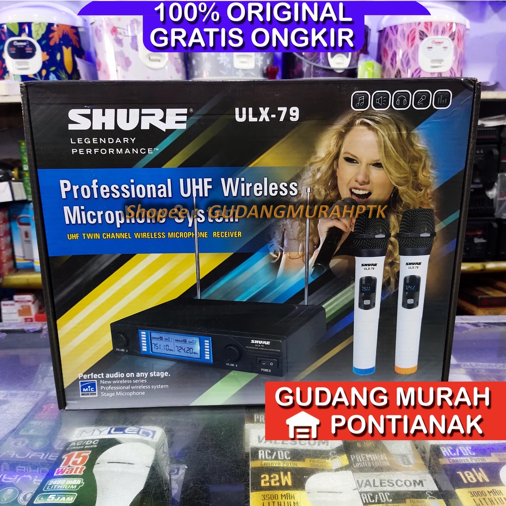 Mic Wireless ULX 79 / Microphone Double Wireless SHURE ULX - 79 / Mic Pegang ULX-79 Putih Mic Shure