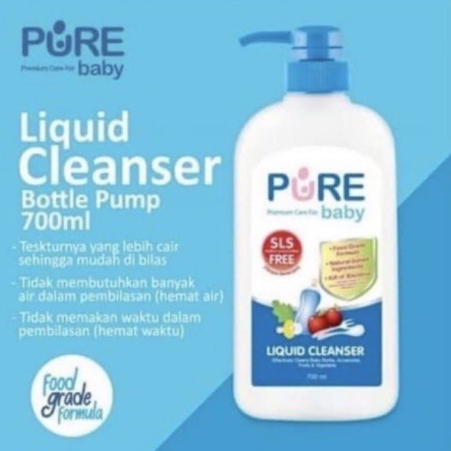 Pure Baby Liquid Cleanser 700ml EXT 200ml Pump - Sabun Cuci Botol, Sayur, Buah dan Perlengkapan Bayi Botol Pump