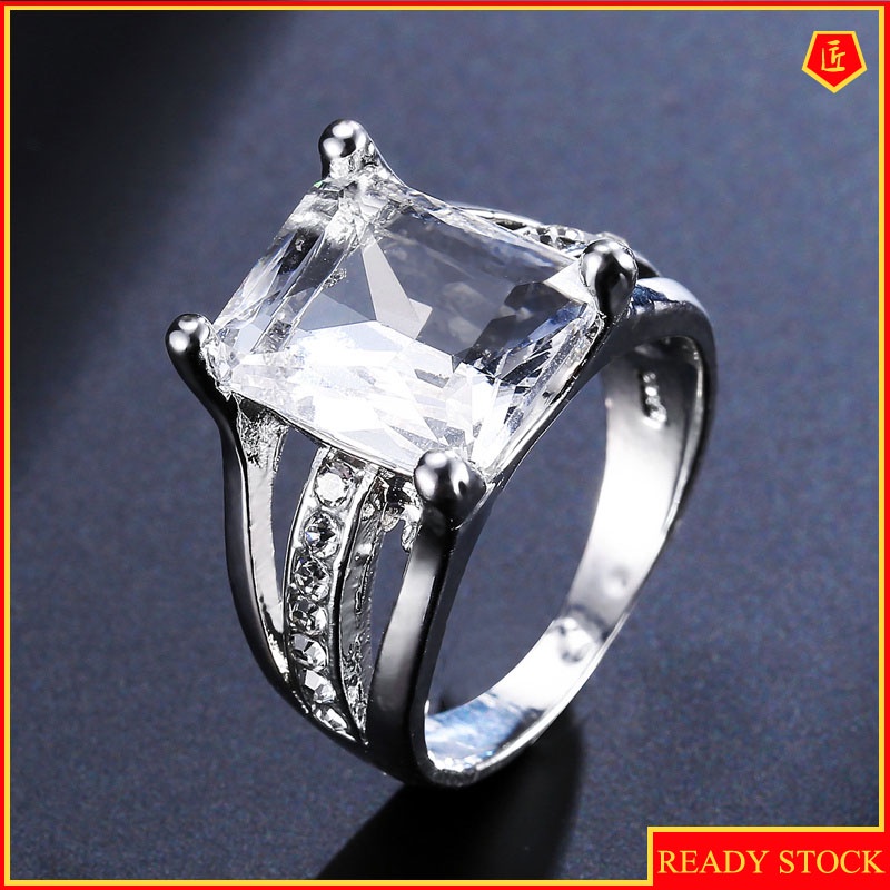 [Ready Stock]Fashion Simple Silver Square Diamond Ring