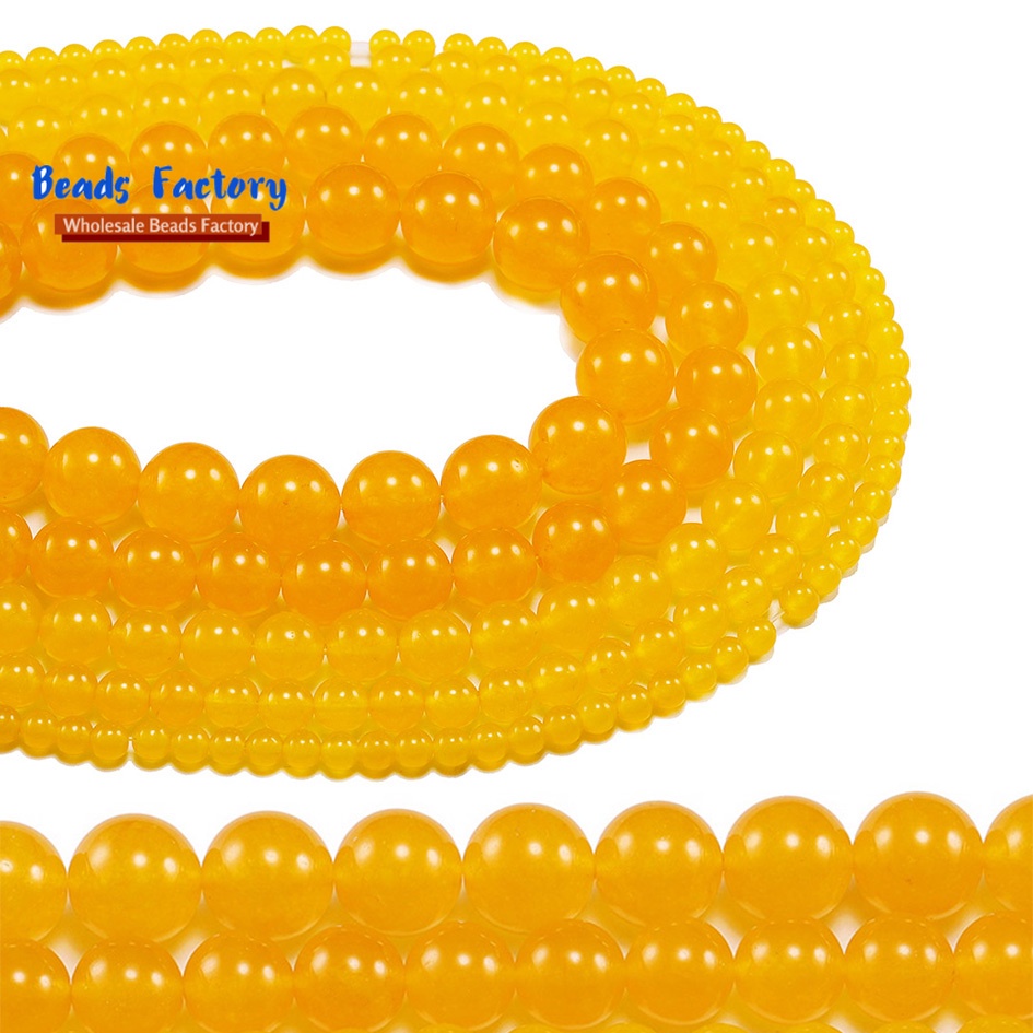 Bahan craft 1 Untai Manik-Manik Batu Kristal Kuarsa Bulat Warna Kuning Ukuran 4 / 6 / 8 / 12mm Untuk Membuat Perhiasan Kalung Gelang