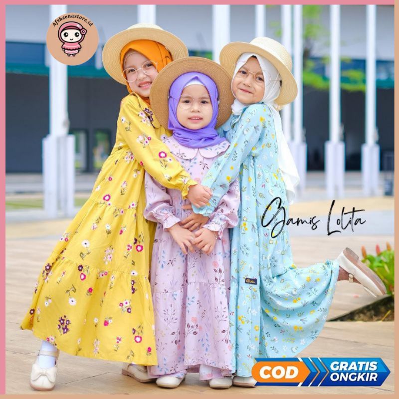 Afsheenastore - Lolita Gamis Dress Anak Perempuan Motif Rayon