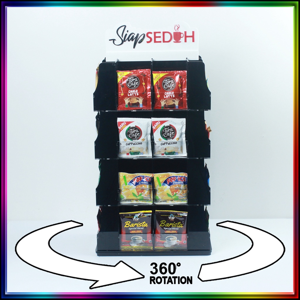 Rak Akrilik Kopi Display Siap Seduh Pedestal Rotate Putar Large