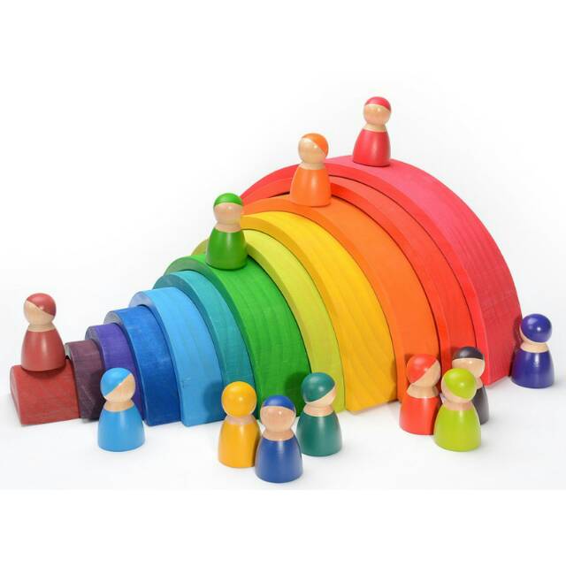 Jual Rainbow Wooden Building Stacker With Friends | Shopee Indonesia