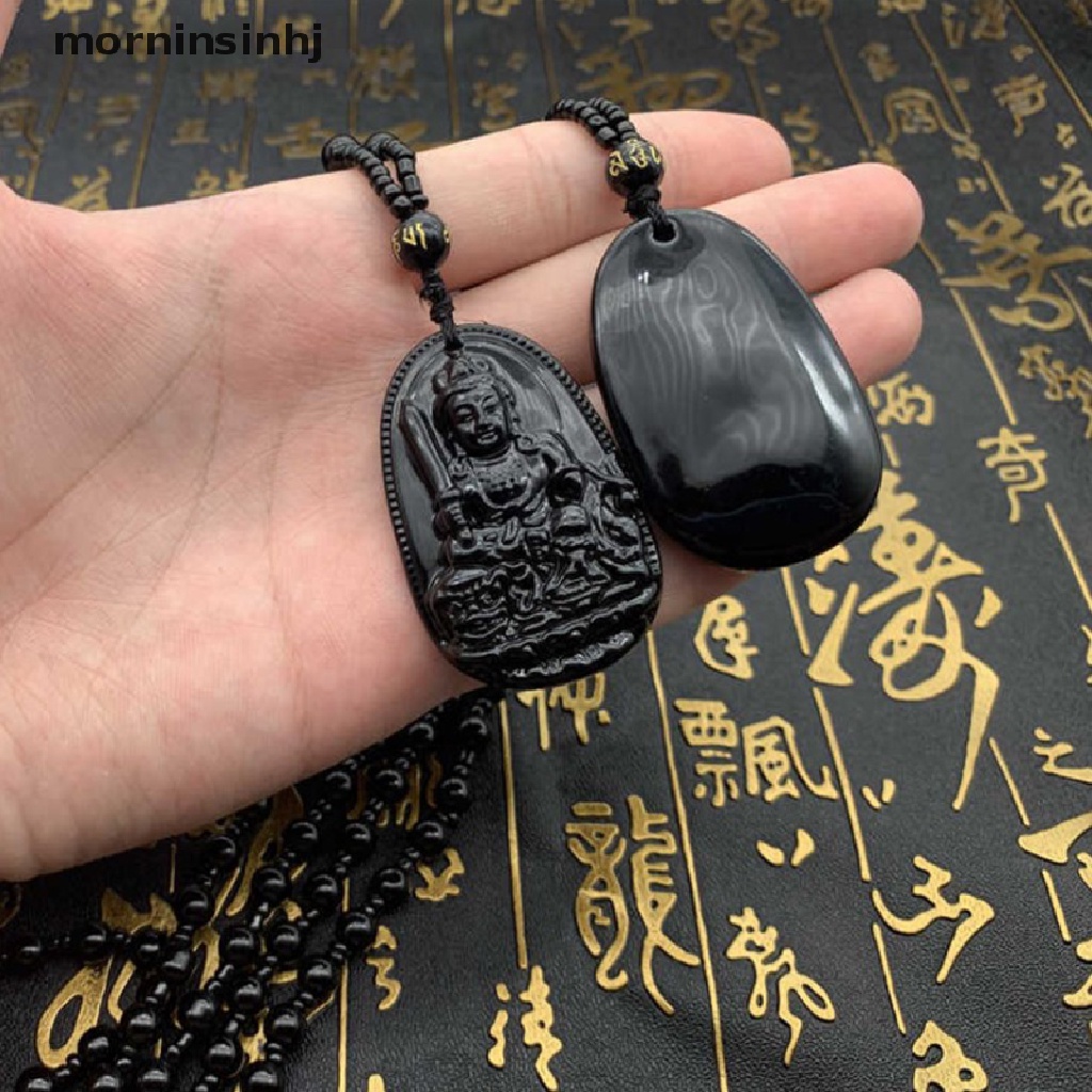 Mornin 1 Pc Kalung Rantai Dengan Liontin Batu Obsidian Warna Hitam Untuk Pria