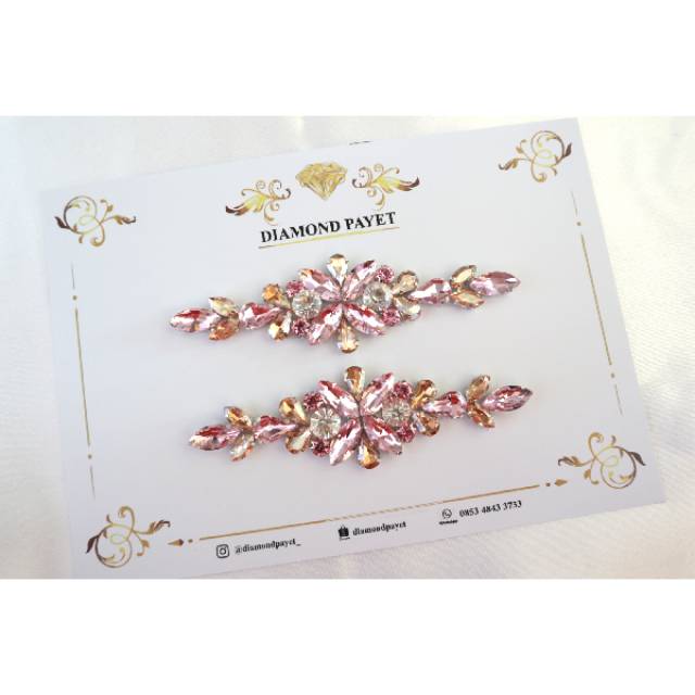 Payet rangkai cangkang hiasan baju pink gold tangan 2pcs