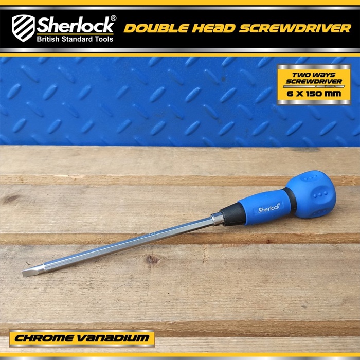 Obeng Bolak Balik (+) dan ( - ) Sherlock Cr-V Gagang Karet 6 x 150 mm