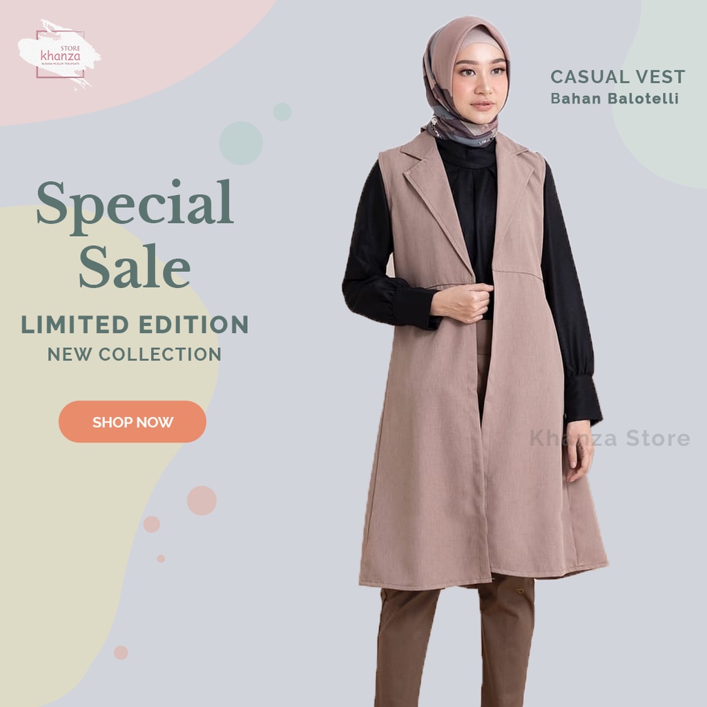 Rompi Outer Vest Wanita Kekinian Korea Jumbo Panjang Rajut Muslim Lengan panjang Murah Casual Ve10 A