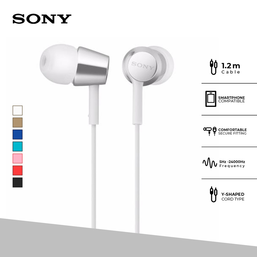 Earphone Sony MDR-EX155AP Handsfree Mass Model In-Ear With Microphone - White Earphone Headset Original