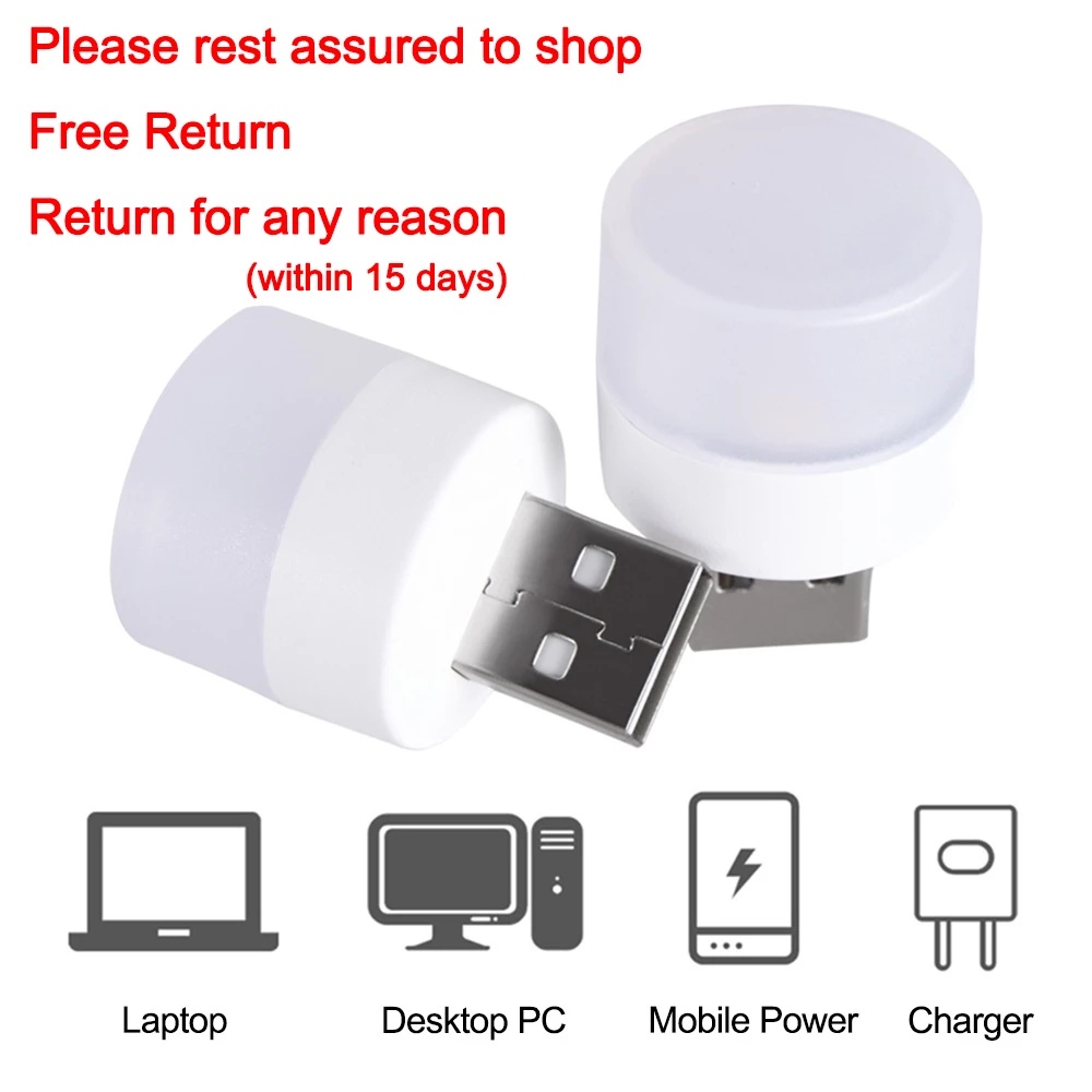 Lampu Baca LED Mini Portable Tenaga USB Hemat Energi Bentuk Bulat