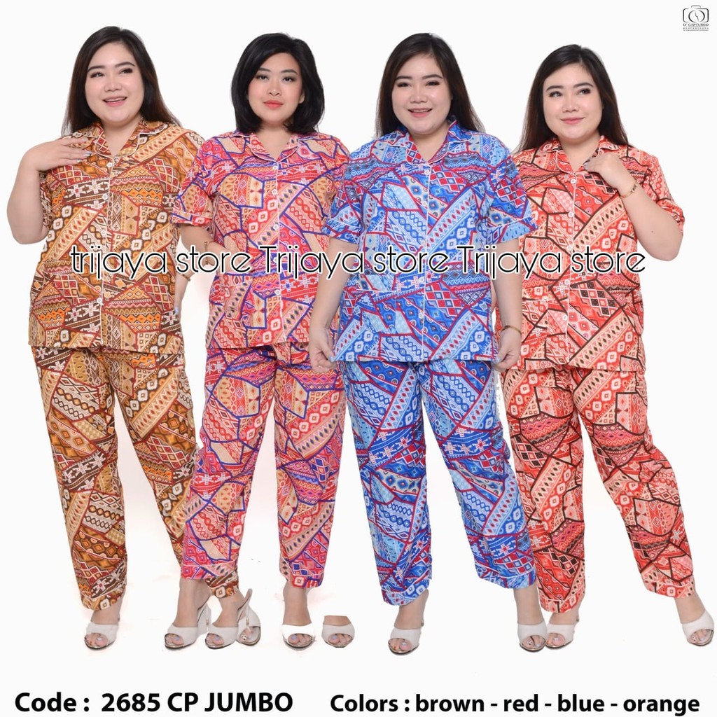 Trijaya . piyama CP jumbo XXL katun eropa / setelan baju tidur wanita dewasa motif batik dan bunga