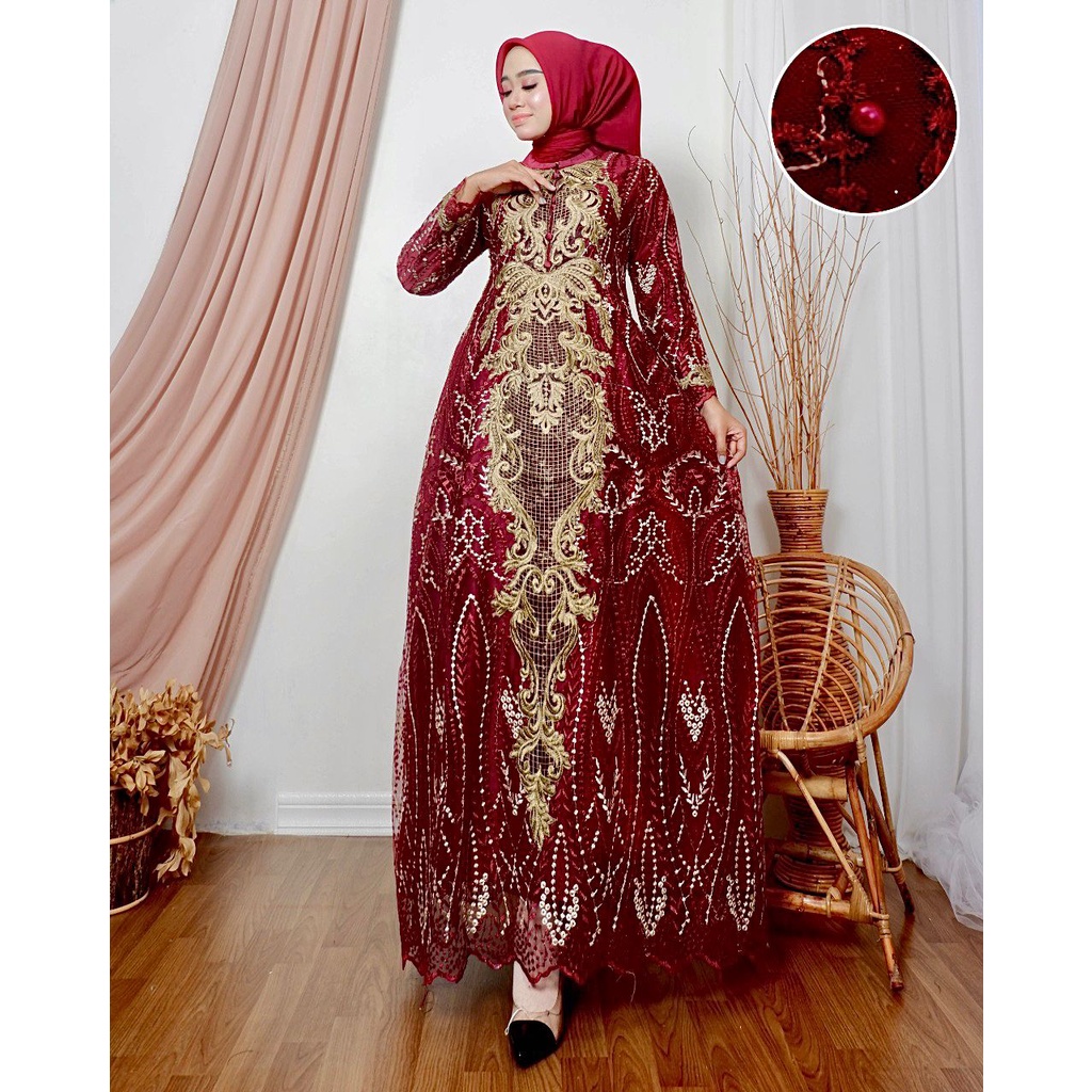 GAMIS PESTA BUSUI/ GAMIS KONDANGAN RESLETING DEPAN/ GAMIS LAMARAN BROKAT TULLE BORDIR/ GAMIS WISUDA 