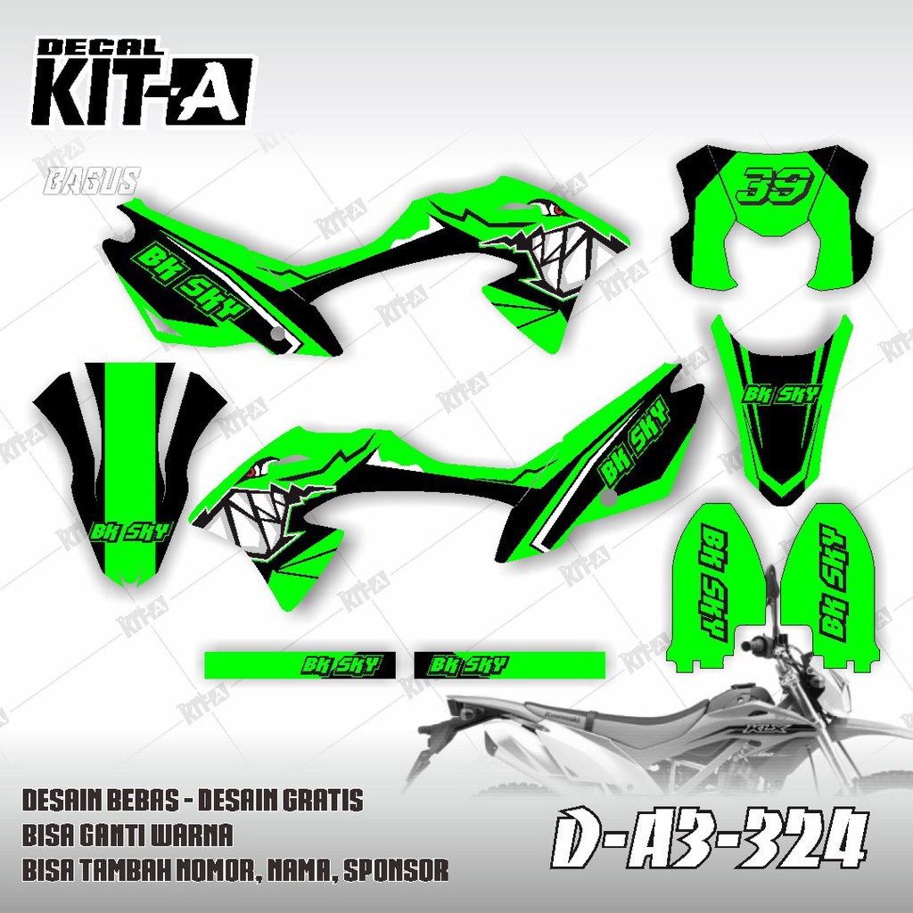 Decal kawasaki KLX 150 BF MOTIF SHARK HIJAU HITAM