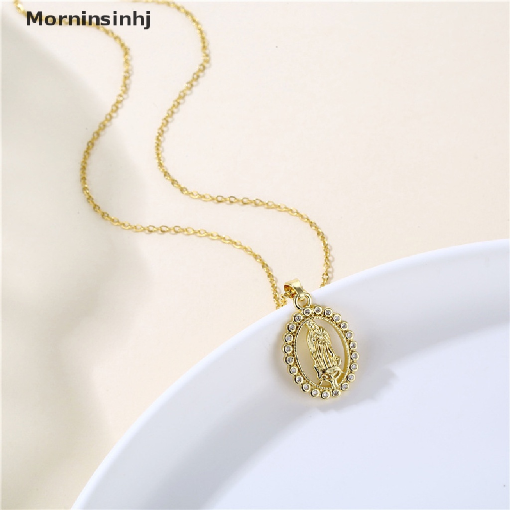 Mornin Virgin Mary Pendant Kalung Wanita Emas Kristal Bunda Maria Guadalupe Kalung Tembaga Cubic Zircon Jewelry id