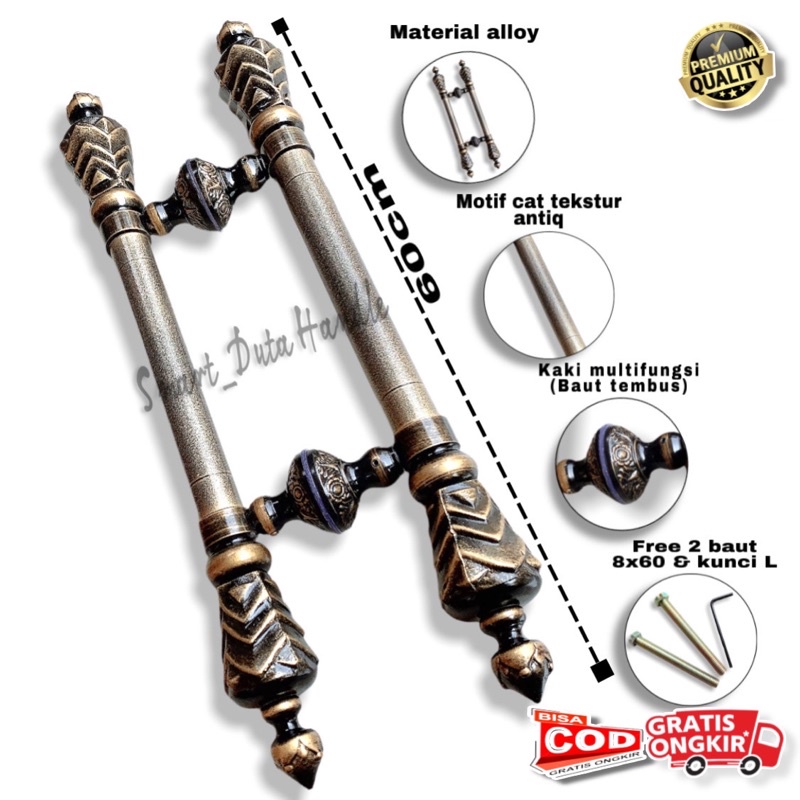 Handle Pintu Rumah Panjang 60cm | Pegangan pintu Rumah Mewah | Gagang pintu motif baut tembus