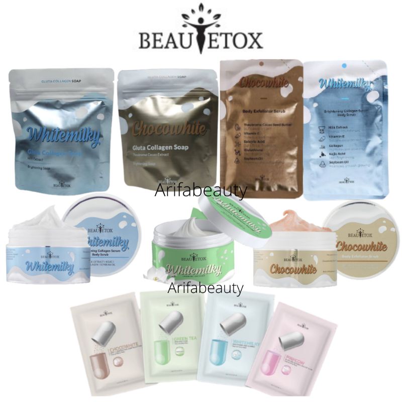 Beautetox Body Scrub Gluta Collagen jasmine whitemilky chocowhite, beautetox mask