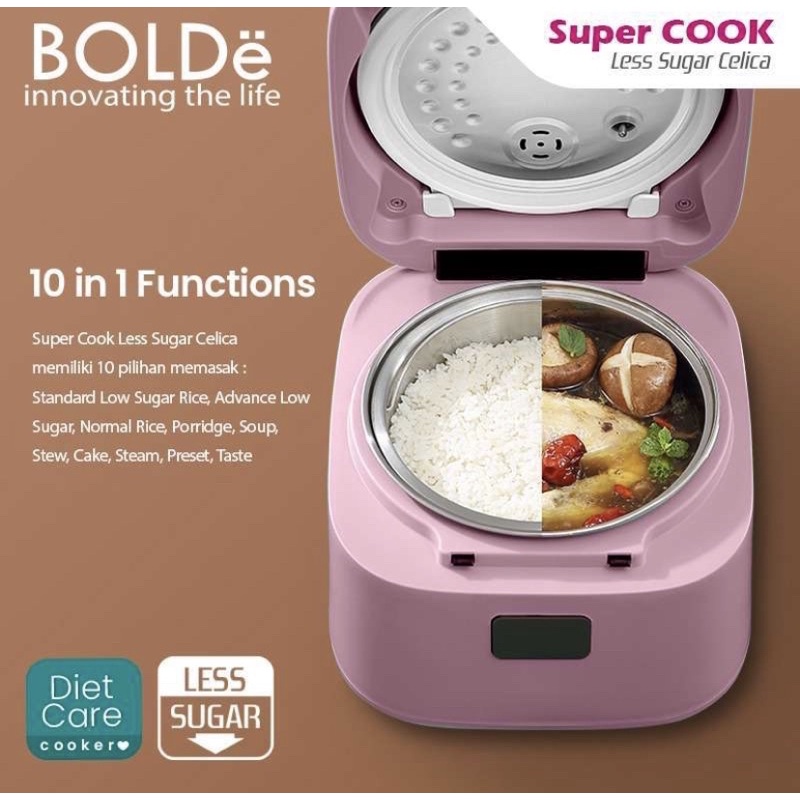 BOLDe SUPER COOK LESS SUGAR CELICA 1,2 LITER - MAGIC COM DIGITAL - RICE COOKER - Low Carbo Diet