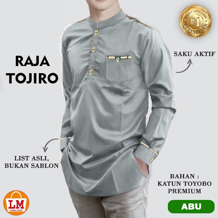 LM 23554 - 23560 Baju Koko Pria Lengan Panjang Muslim QURTA RAJA TOJIRO SIZE M L XL XXL-Abu Toyobo