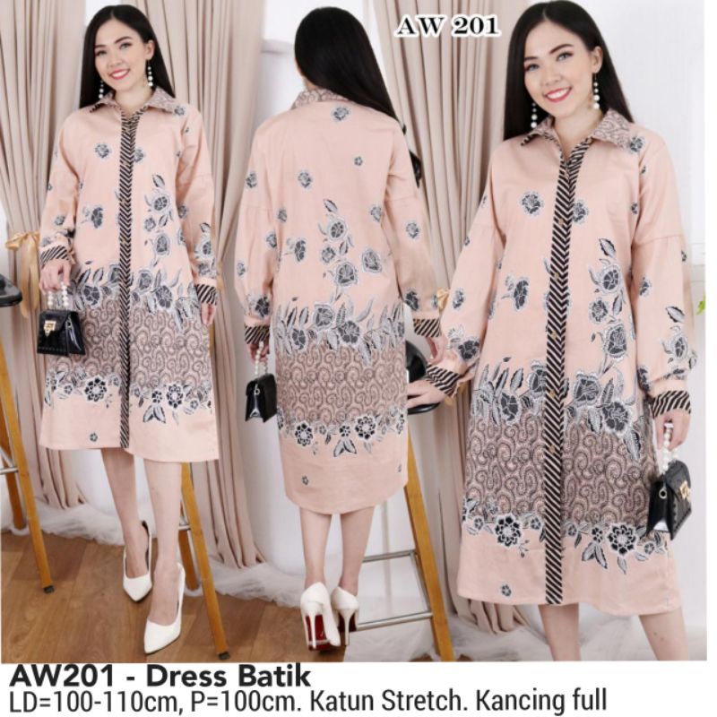 DRESS BATIK MICHI TERUSAN KERJA KANTOR 201 WANITA MURAH BAJU FASHION CEWEK TUNIK LENGAN PANJANG