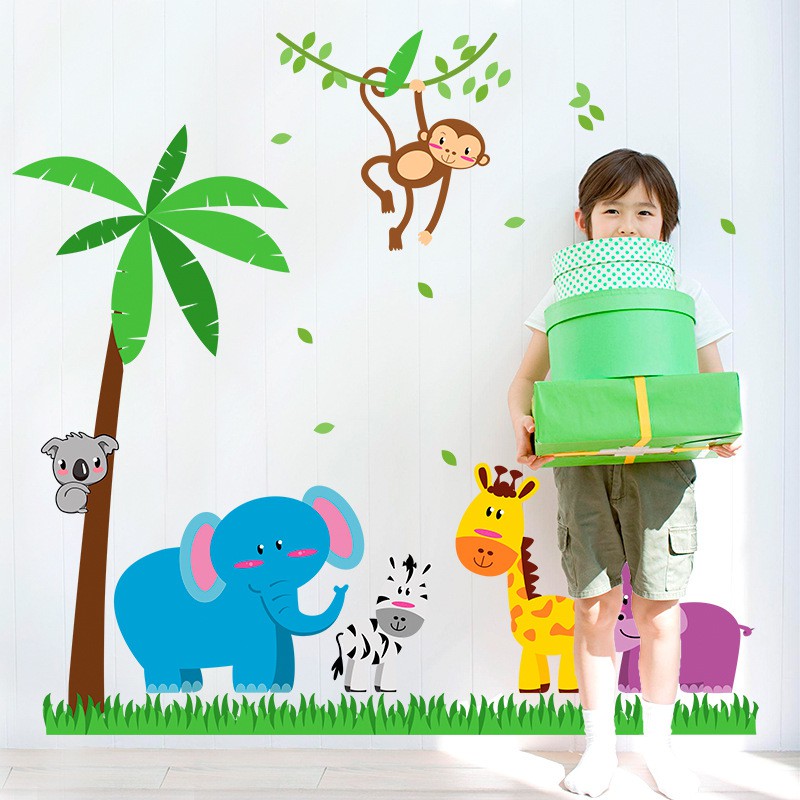 RELIZA WALL STICKER ANIMAL KIDS /ANAK HEWAN GAJAH JERAPAH MONKEY STIKER DINDING SK9039