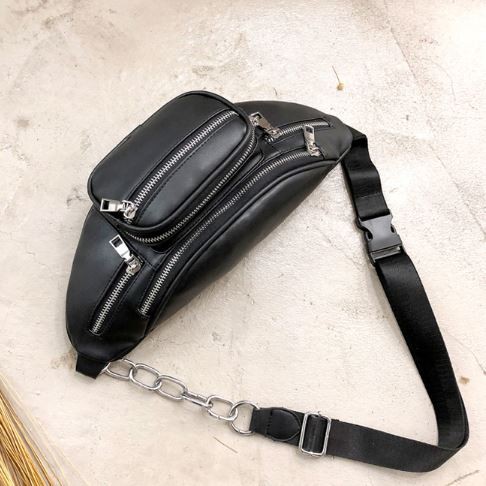 TAS PINGGANG PRIA WANITA CHAKO TA036B5 UNISEX KULIT HITAM WAIST BAG SELEMPANG SHOULDER BAHU IMPORT