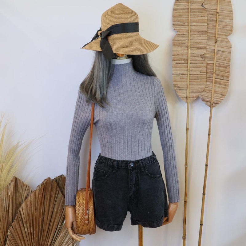 zahra turtleneck knit - atasan wanita baju wanita baju rajut baju leher PREMIUM hijab ootd kekinian