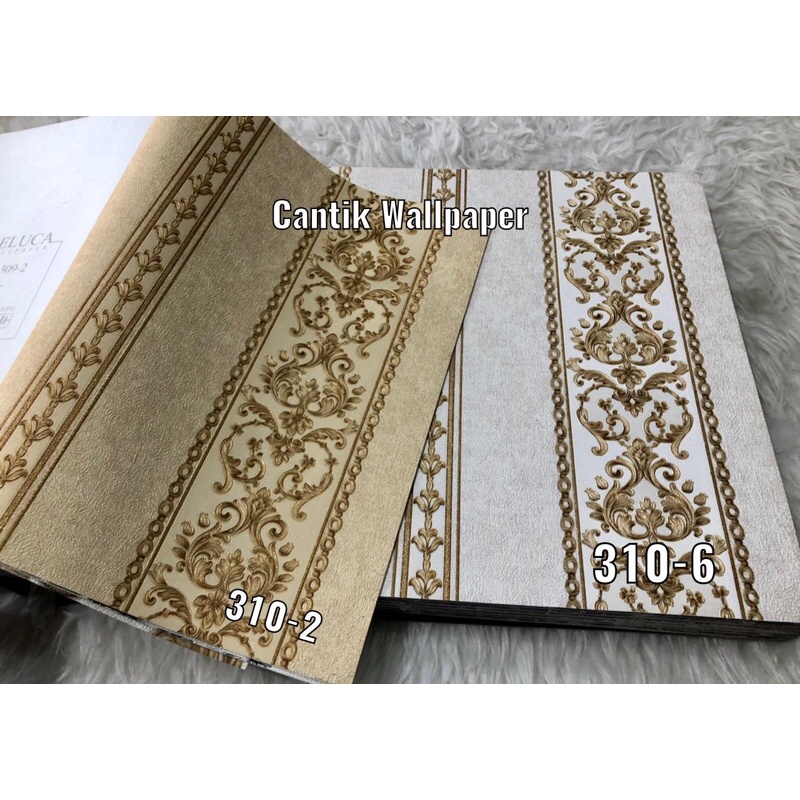 Wallpaper Dinding Garis Salur Gold Putih Mewah