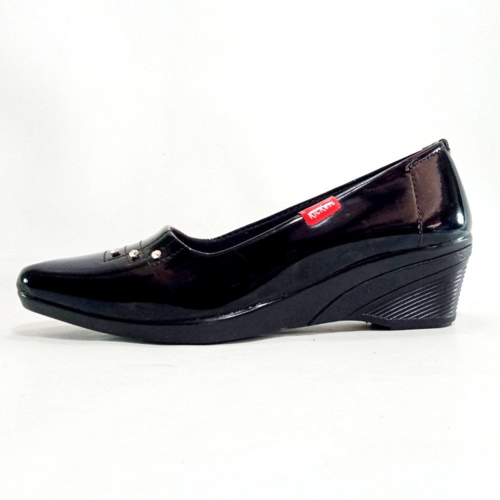 Kickers GL.11 Sepatu Pantofel Wanita Kilap Hak 5cm Size 36-41 Hitam