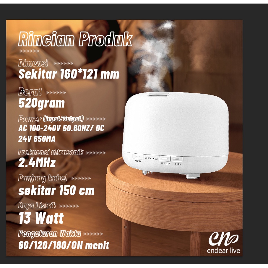 [endear]100% ORI Aroma Diffuser 500ML Aromaterapi Difuser-5