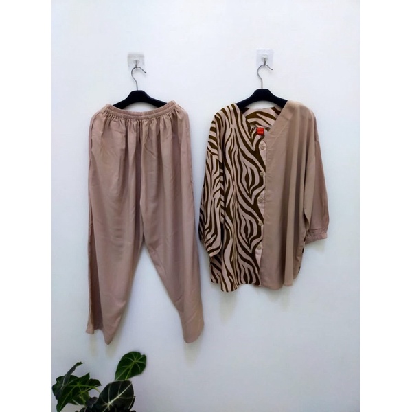 STELAN MAMA ROSA RAYON KOMBINASI ZEBRA(COD)ONE SET WANITA TERBARU/ONE SET VIRAL KEKINIAN