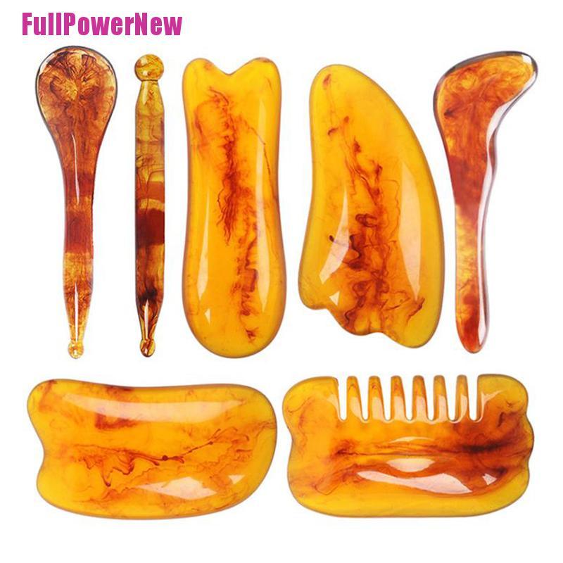 [Full] Gua Sha Scraping Massage Tools Kit Resin Amber Guasha Scraper Board Health Care