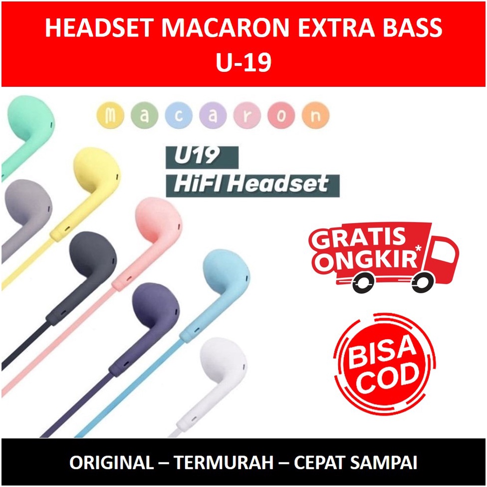 Headset Earphone Handsfree Macaron U19 Extra Bass Android Ios Original U19 Murah