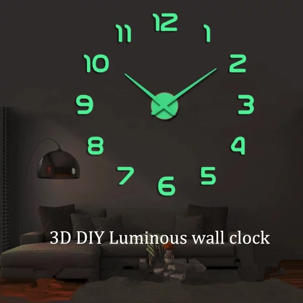 Jam Dinding Glow In The Dark Stiker Tempel DIY Analog 3D Giant Modern Clock / Jam Dinding Rumah DIY Model Glow In The Dark Modern Design Aesthetic